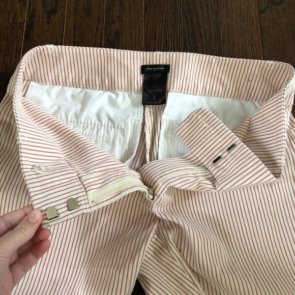 Ann Taylor Women’s 2 Signature Skinny Off-White Orange Striped Cropped Pants - Picture 9 of 11